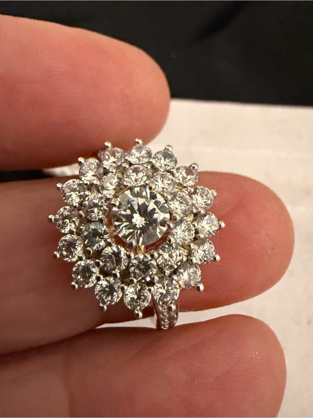 Diamond Cluster Cocktail Ring - White Gold Tone